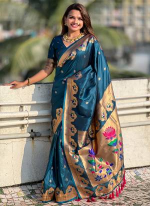 Attrective These Party Wear Saree in Fine Colored.These Saree And Blouse is Fabricated On Paithani Silk.Its Beautified With Weaving Jacquard Paithani Meenakari Designer.