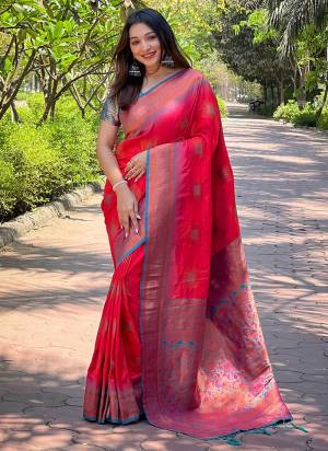 Garb These Party Wear Saree in Fine Colored.These Saree And Blouse is Fabricated On Soft Silk.Its Beautified With Weaving Meenakari Designer.