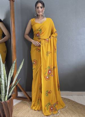 Looking These Ready To Wear Saree in Fine Colored.These Saree Are Faux Georgette And Blouse is Fabricated On Faux Georgette.Its Beautified With Designer Hand Printed Work.