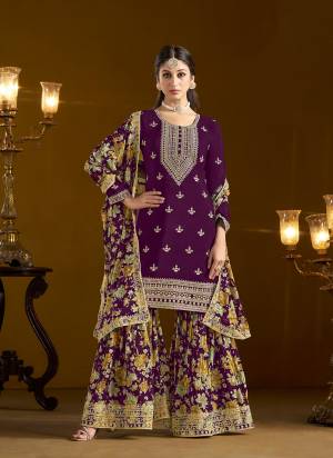 Garb These Beautiful Looking Fine Color Plazzo Suits.These Top Are Chinon And Dupatta Are Chinon And Bottom Chinon Fabricated.Its Beautified With Designer Printed, Embroidery Work.