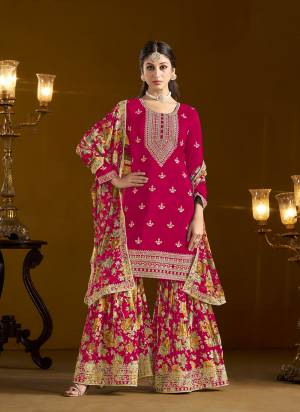 Garb These Beautiful Looking Fine Color Plazzo Suits.These Top Are Chinon And Dupatta Are Chinon And Bottom Chinon Fabricated.Its Beautified With Designer Printed, Embroidery Work.