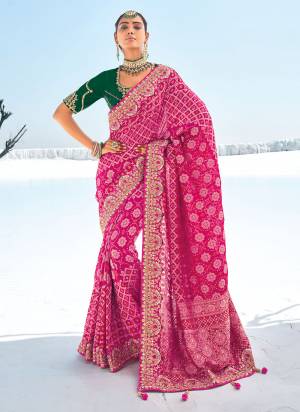 Looking These Traditional Party Wear Saree With 2 Blouse in Fine Colored.These Saree Are Georgette And Coming With 2 Blouse Fabricated On Art Silk.Its Beautified Wevon Designer With Bandhani Patola Printed With Embroidery Work Along With  1 Blouse With Embroidery Work And 1  Plain Rich Blouse.