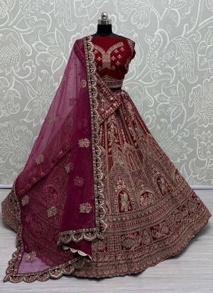 For A Fancy Designer Look,Grab These Lehenga Choli With 2 Dupatta in Fine Colored.These Lehenga And Choli Are Velvet And Dupatta Are Fabricated On Soft Net & Soft Net Pair.Its Beautified With Designer Dori,Sequance,Thread,Dori,Jari Embroidery With Diamond Work.