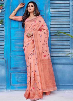 Looking These Saree in Fine Colored.These Saree And Blouse Is Linen Fabricated.Its Beautified With Wevon Jacquard Designer.