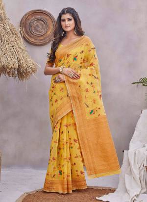 Looking These Saree in Fine Colored.These Saree And Blouse Is Linen Fabricated.Its Beautified With Wevon Jacquard Designer.