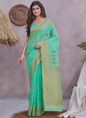 Looking These Saree in Fine Colored.These Saree And Blouse Is Linen Fabricated.Its Beautified With Wevon Jacquard Designer.