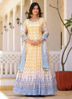 Garb These Designer Gown in Fine Colored Pair With Dupatta.These Gown Are Fabricated On Dola Silk Pair With Chinon Dupatta.Its Beautified With Designer Digital Printed With Hand Work.