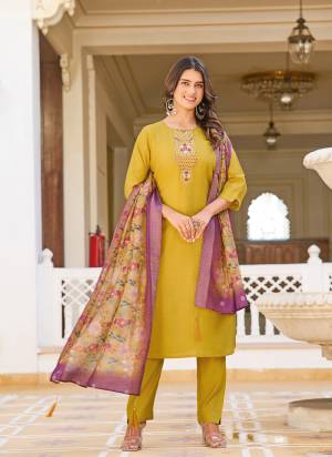 Garb These Beautiful Looking Readymade Suits.These Top And Bottom Are Vetigun And Dupatta Are Chanderi Fabricated.Its Beautified With Disigner Embroidery Work.