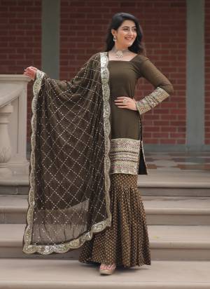 Attrective Looking These Beautiful Looking Readymade Sharara Suits.These Top And Dupatta is Fabricated On Faux Georgette And Dyble Viscose Jacquard Bottom.Its Beautified With Thread, Sequance Embroidery Work.