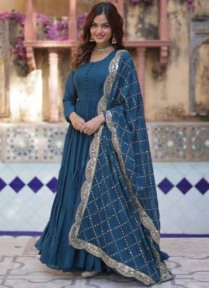 Garb These Beautiful Looking Party Wear Readymade Long Gown With Dupatta.These Gown And Dupatta is Fabricated On Star Georgette.Its Beautified With Designer Sequance,Jari Embroidery Work.