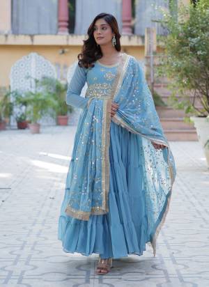 Garb These Beautiful Looking Party Wear Readymade Long Gown With Dupatta.These Gown And Dupatta is Fabricated On Star Georgette.Its Beautified With Designer Sequance Embroidery Work.