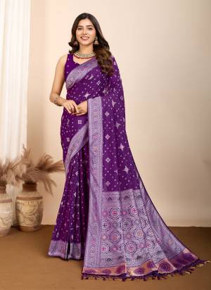 Attrective This Partywear Saree Paired With Blouse.This Saree And Blouse Are Soft Silk Based Fabric With Wevon Meenakari Rich Pallu Designer. Buy This Pretty Saree Now.