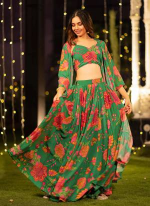 Attrective Looking These Beautiful Looking Readymade Crop Top Lahenga And Shurg.These Top And Lahenga is Fabricated On Air Tex Chinon And Air Tex Chinon Shrug.Its Beautified With Designer Floral Digital Printed.