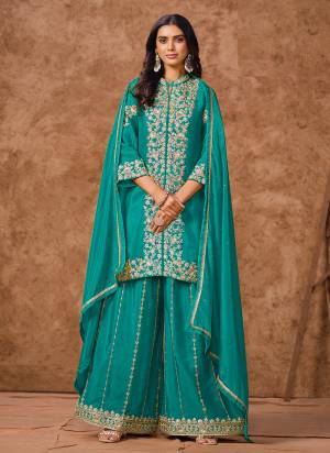 Garb These Beautiful Looking Fine Color Plazzo Suits.These Top Are Chinon And Dupatta Are Chinon And Bottom Chinon Fabricated.Its Beautified With Designer Sequance Embroidery Work.