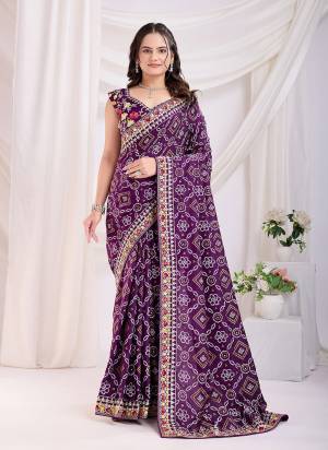 Garb These Fastival Saree in Fine Colored.These Saree Are Vichitra Silk And Blouse is Mono Banglori Silk Fabricated.Its Beautified With Designer Bandhani Printed, Embroidery Work Lace And Blouse.