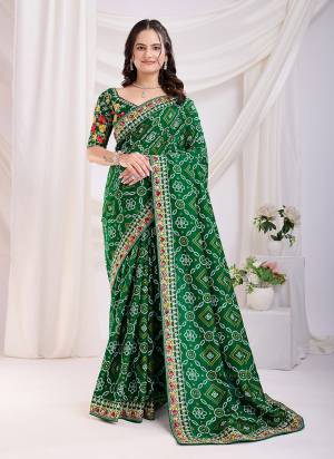 Garb These Fastival Saree in Fine Colored.These Saree Are Vichitra Silk And Blouse is Mono Banglori Silk Fabricated.Its Beautified With Designer Bandhani Printed, Embroidery Work Lace And Blouse.