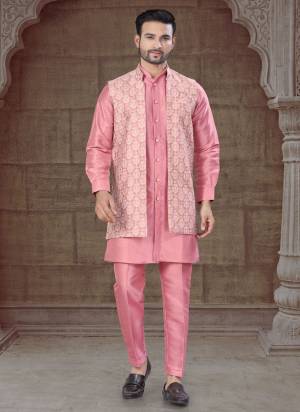 Looking These Party Wear Mans Wear Indo Western Kutra Payjama With Jacket wearing this fashionable. Tailored Kurta Pajama Are Silk And Jacket On Jacquard Fabriced With Wevon Designer Jacket and fashioned with a banded collar for a dash of style.