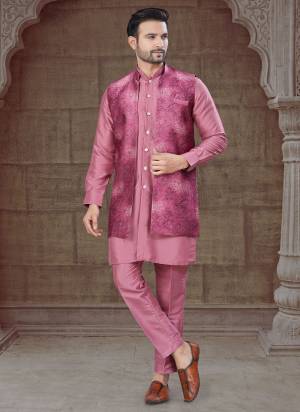 Looking These Party Wear Mans Wear Indo Western Kutra Payjama With Jacket wearing this fashionable. Tailored Kurta Pajama Are Silk And Jacket On Jacquard Fabriced With Wevon Designer Jacket and fashioned with a banded collar for a dash of style.