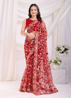 Attective These Party Wear Saree in Fine Colored.These Saree Are Soft Net And Blouse is Mono Banglori Fabricated.Its Beautified With Designer Thread Embroidery Work.