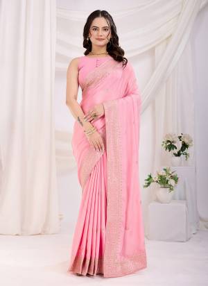 Looking These Party Wear Saree in Fine Colored.These Saree Are Chinon Silk And Blouse is Chinon Silk Fabricated.Its Beautified With Designer C Pallu Jari Embroidery Work.