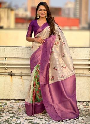 Attrective These Party Wear Saree in Fine Colored.These Saree And Blouse is Fabricated On Cotton Linen Silk.Its Beautified With Weaving Designer With Floral Printed.