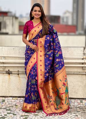 Attrective These Party Wear Saree in Fine Colored.These Saree And Blouse is Fabricated On Soft Silk.Its Beautified With Weaving Jacquard Paithani Meenakari Peacock Designer.