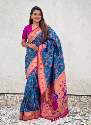 Attrective These Party Wear Saree in Fine Colored.These Saree And Blouse is Fabricated On Soft Silk.Its Beautified With Weaving Jacquard Paithani Meenakari Peacock Designer.