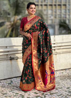 Attrective These Party Wear Saree in Fine Colored.These Saree And Blouse is Fabricated On Soft Silk.Its Beautified With Weaving Jacquard Paithani Meenakari Peacock Designer.