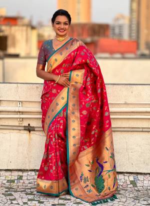 Attrective These Party Wear Saree in Fine Colored.These Saree And Blouse is Fabricated On Soft Silk.Its Beautified With Weaving Jacquard Paithani Meenakari Peacock Designer.