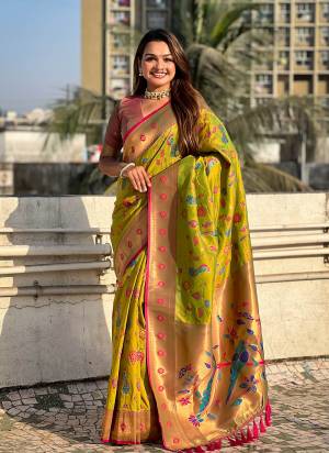 Attrective These Party Wear Saree in Fine Colored.These Saree And Blouse is Fabricated On Soft Silk.Its Beautified With Weaving Jacquard Paithani Meenakari Peacock Designer.