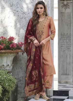 Garb These Beautiful Looking Readymade Suits With Dupatta.These Suit is Fabricated On Top Are Viscose Silk And Bottom Are Viscose Silk And Jacquard Silk Dupatta .Its Beautified With Designer Thread Embroidery,Hand Work,Wevon Dupatta.