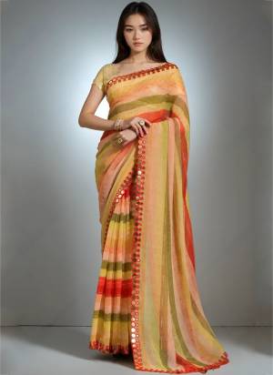 Garb These Party Wear Saree in Fine Colored.These Saree Are Chiffon And Blouse is Jari Brocade Fabricated.Its Beautified With Designer Lariya Printed With Mirror Cut Work.