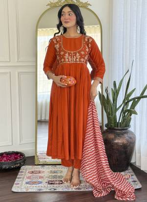 Garb These Beautiful Looking Readymade Suits.These Top And Bottom Are Viscose Silk And Dupatta Chanderi Fabricated.Its Beautified With Designer Embroidery Work.