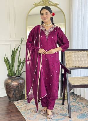 Garb These Beautiful Looking Readymade Suits.These Top And Bottom Are CP Vichitra And Dupatta CP Vichutra Fabricated.Its Beautified With Designer Embroidery Work.