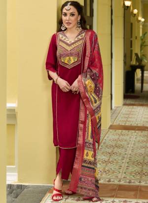 Attractive These Beautiful Looking Readymade Suits.These Top And Bottom Are Vichitra Silk And Dupatta Are Jacquard Silk Fabricated.Its Beautified  With Disigner Printed With Hand Work.