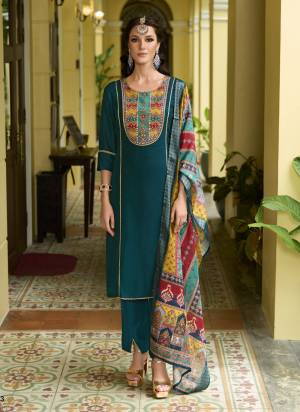 Attractive These Beautiful Looking Readymade Suits.These Top And Bottom Are Vichitra Silk And Dupatta Are Jacquard Silk Fabricated.Its Beautified  With Disigner Printed With Hand Work.