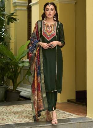 Attractive These Beautiful Looking Readymade Suits.These Top And Bottom Are Vichitra Silk And Dupatta Are Jacquard Silk Fabricated.Its Beautified  With Disigner Printed With Hand Work.