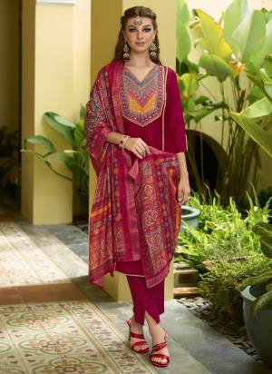 Attractive These Beautiful Looking Readymade Suits.These Top And Bottom Are Vichitra Silk And Dupatta Are Jacquard Silk Fabricated.Its Beautified  With Disigner Printed With Hand Work.
