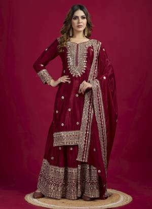 Attrective These Beautiful Looking Readymade Sharara Suits.These Top And Bottom is Fabricated On Chinon And Chinon Dupatta.Its Beautified With Designer Sequance Embroidery Work .