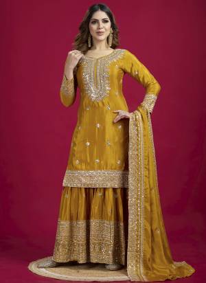 Attrective These Beautiful Looking Readymade Sharara Suits.These Top And Bottom is Fabricated On Chinon And Chinon Dupatta.Its Beautified With Designer Sequance Embroidery Work .
