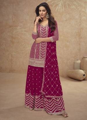 Attrective Looking These Plazzo Suit in Fine Colored Pair With Bottom And Dupatta.These Top And Dupatta Are Fabricated On Chinon Pair With Chinon Bottom.Its Beautified With Heavy Designer Embroidery Work.