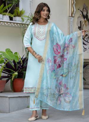 Garb These Beautiful Looking Party Wear Readymade Suits With Dupatta.These Suit is Fabricated On Top Are Silk Blend  And Bottom Are Silk Blend And Organza Dupatta .Its Beautified With Designer Thread Embroidery Work.