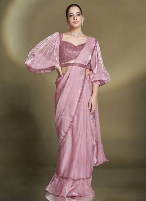 Look Attrective These Designer Party Wear Ready To Wear Saree With Blouse in Fine Colored.These Saree Are Two Tone Satin Silk And Blouse Crepe is Fabricated.Its Beautified Solid,Desiger Sequance,Beads,Aari Hand Work And Belt.