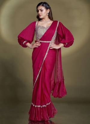 Look Attrective These Designer Party Wear Ready To Wear Saree With Blouse in Fine Colored.These Saree Are Crepe Satin Silk And Blouse Crepe is Fabricated.Its Beautified Solid,Desiger Sequance,Beads,Aari Hand Work And Belt.
