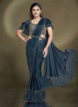 Look Attrective These Designer Party Wear Ready To Wear Saree With Blouse in Fine Colored.These Saree Are Crepe Satin Silk And Blouse Crepe is Fabricated.Its Beautified Solid,Desiger Sequance,Beads,Aari Hand Work And Belt.
