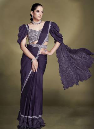 Look Attrective These Designer Party Wear Ready To Wear Saree With Blouse in Fine Colored.These Saree Are Crepe Satin Silk And Blouse Crepe is Fabricated.Its Beautified Solid,Desiger Sequance,Beads,Aari Hand Work And Belt.