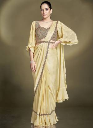 Look Attrective These Designer Party Wear Ready To Wear Saree With Blouse in Fine Colored.These Saree Are Crepe Satin Silk And Blouse Crepe is Fabricated.Its Beautified Solid,Desiger Sequance,Beads,Aari Hand Work And Belt.