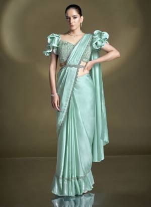 Look Attrective These Designer Party Wear Ready To Wear Saree With Blouse in Fine Colored.These Saree Are Crepe Satin Silk And Blouse Crepe is Fabricated.Its Beautified Solid,Desiger Sequance,Beads,Aari Hand Work And Belt.