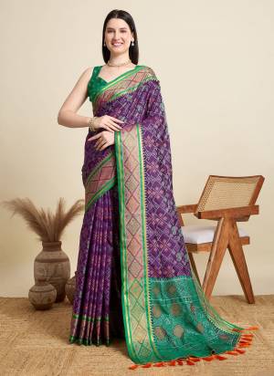 Garb This Party Wear Saree Paired With Blouse.This Saree And Blouse Are Patola Silk Fabric With Wevon Meenakari Designer. Buy This Pretty Saree Now.