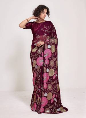 Garb These Party Wear Saree in Fine Colored.These Saree Are Georgette And Blouse is Banglori Fabricated.Its Beautified With Designer Thread,Sequance Embroidery Work.
